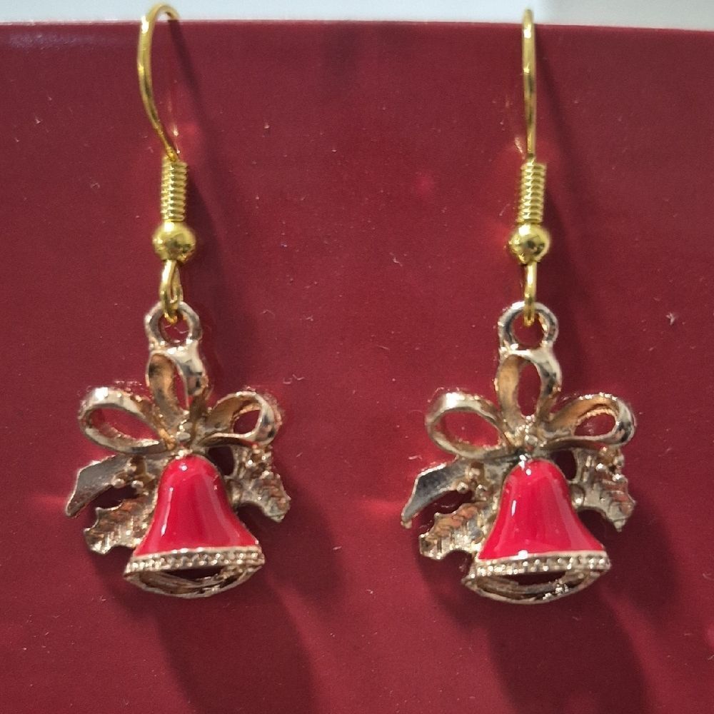Classic Jingle Bell Drop Earrings Gold Tone Christmas Jewelry Gift